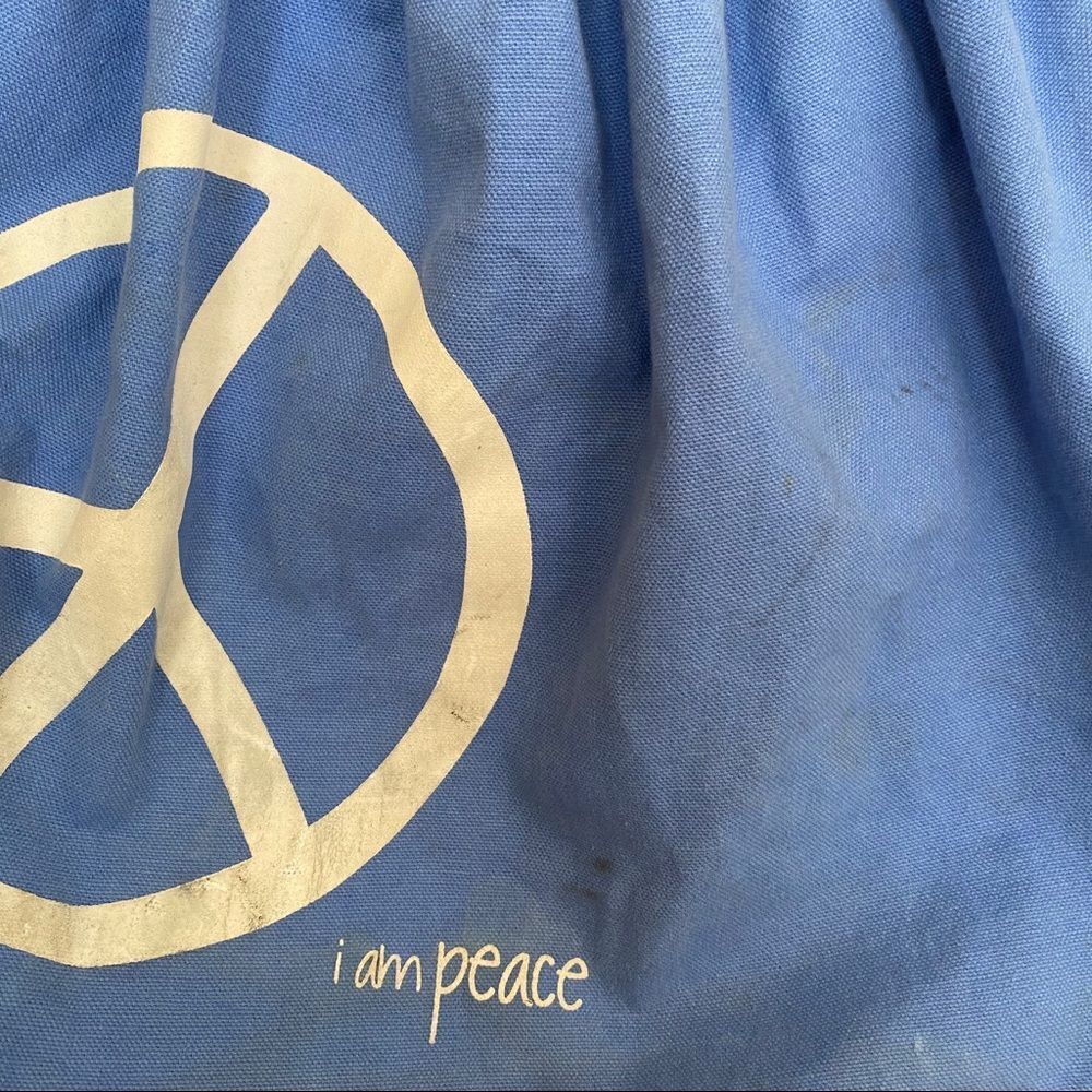 Peace Love World blue/ purple print canvas tote - Picture 2 of 12